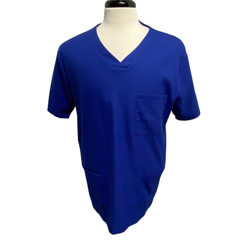 Lands End Scrub Top Mens Large L Blue Stretch V Neck Medical Uniform